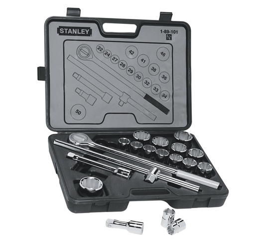 [JUE-STA-89101] JUEGO DE DADOS / AUTOCLET 3/4" 20 PZAS 22 A 50 MM REF. 89-101 MARCA STANLEY
