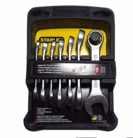 [JUE-STA-90651] JUEGO DE LLAVE COMBINADAS CORTAS CROMADA DE 10 A 19 MM 7 PZAS REF. 90651 MARCA STANLEY