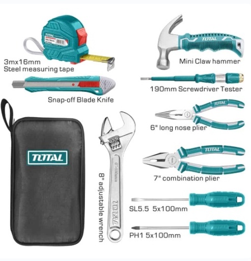 [JUE-TOT-THKTHP90096] JUEGO DE HERRAMIENTAS MANUALES 9 PZAS REF. THKTHP90096 MARCA TOTAL TOOLS