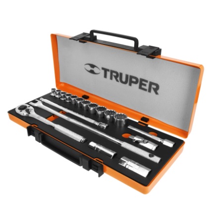 [JUE-TRU-13934] JUEGO DE DADOS 18 PZAS STD CUADRO DE 1/2" PARA MECANICO MOD. JD-1/2X19P REF. 13934 MARCA TRUPER