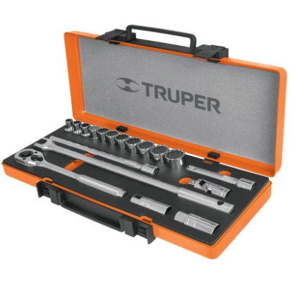 [JUE-TRU-13936] JUEGO DE DADOS 18 PZAS MM CUADRO DE 1/2" PARA MECANICO MOD. JD-1/2X19MM REF. 13936MARCA TRUPER