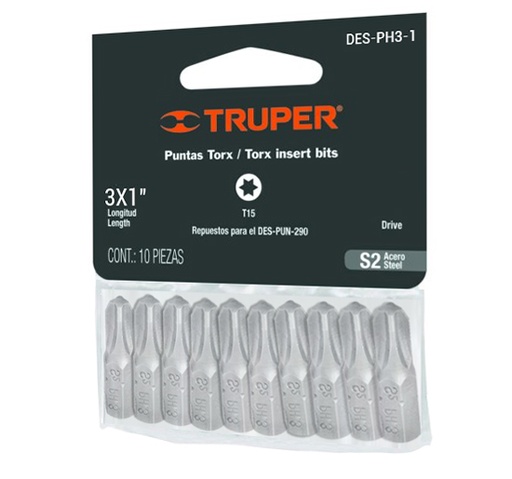 [JUE-TRU-17818] JUEGO DE PUNTA DE ESTRIA NRO. 3" X 1" 10 PZAS MOD. DES-PH3-1 REF. 17818 MARCA TRUPER