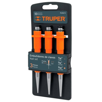 [JUE-TRU-18064] JUEGO DE BOTADOR / PUNZON DE CLAVOS 1/32" - 1/16" - 3/32" 58HRC MOD. PUNZ-3 REF. 18064 MARCA TRUPER