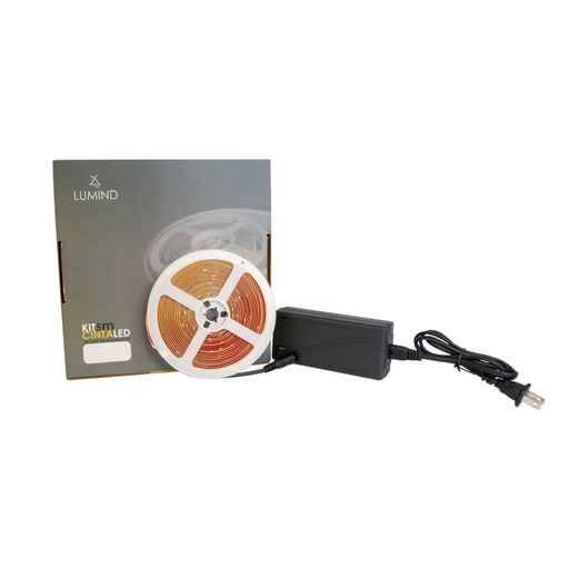 [KIT-LUM-LUM-20] KIT CINTA LED TIPO COB S/PUNTOS 5MTS 12 VDC 3000 K 10W/M REF. LUM-20 MARCA LUMIND