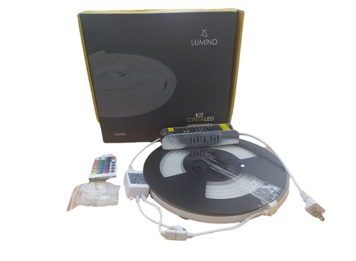 [KIT-LUM-LUM-332] KIT CINTA LED TIPO NEON 5 MTS 12 VDC 60W RGB C/TRANSFORMADOR REF. LUM-332 MARCA LUMIND