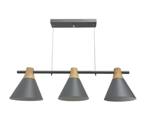 [LAM-770-26383D-GY] LAMPARA COLGANTE 3 X E27 40W 80 CM X 20 CM X 100 CM COLOR GRIS REF. 26383D-GY MARCA 770 LIGHTS
