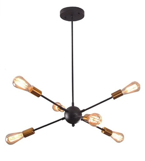 [LAM-DEL-X001UG9P0F] LAMPARA COLGANTE DE TECHO E27 60 W SPUTNIK 6 PUNTOS SIN BOMBILLOS NEGRO REF. XD00865 MARCA DELLEMADE