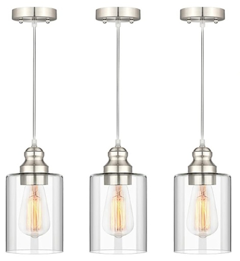 [LAM-FOL-X002LLX27F] LAMPARA COLGANTE DE TECHO E27 60W NO INCLUYE BOMBILLO NIQUEL PACK 3 REF.USYMYP-GPL-3 MARCA FOLKSMATE