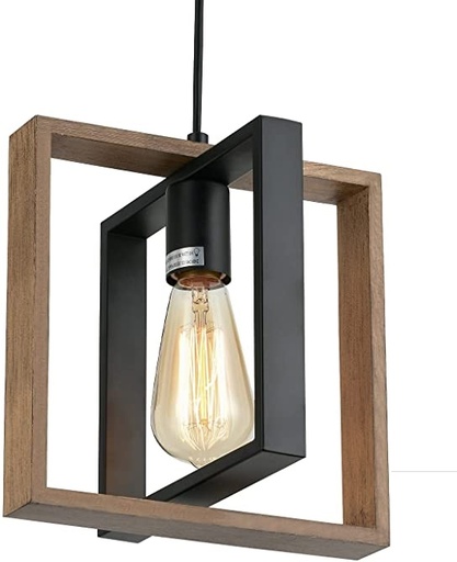 [LAM-JUL-X002ULH4ST] LAMPARA COLGANTE DE TECHO VINTAGE CON MARCO DE MADERA COLOR NEGRO REF. X002ULH4ST MARCA JULL