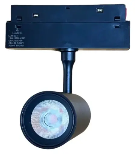 [LAM-LUM-LUM-221] LAMPARA LED INTEGRADA TIPO BALA 10W 3000K 48V 1000LM NEGRO P/RIEL TRACK LIGHT MAGNETICO MARCA LUMIND