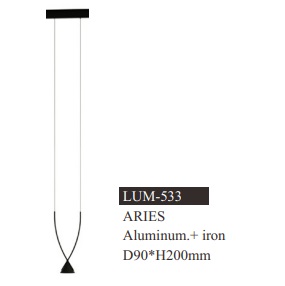 [LAM-LUM-LUM-533] LAMPARA COLGANTE DECORATIVA 3000K 110-240 V 9 X 20 CM MOD. ARIES REF.LUM-533 NEGRO MARCA LUMIND