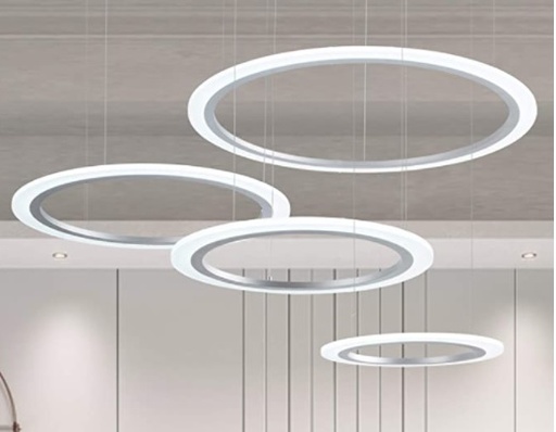 [LAM-ROY-4AROS] LAMPARA DE TECHO COLGANTE 4 AROS CIRCULAR PLATEADA 6000K REF. LC-011-AD-3R-110W-P MARCA ROYAL PEARL