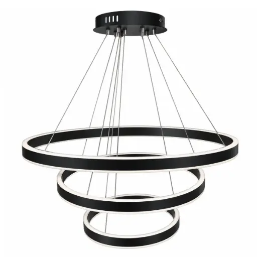 [LAM-ZAX-1596] LAMPARA COLGANTE LED 226W 80+60+40 ANILLOS LUZ FRIA D/ ILUMINACION COLOR NEGRO REF. 1596 MARCA ZAXON