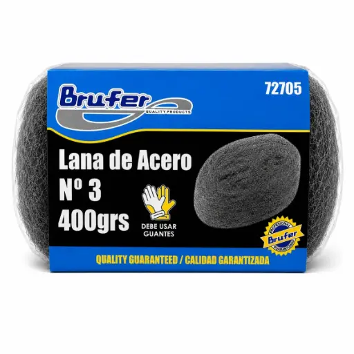 [LAN-BRU-72705] LANA DE ACERO N° 3 DE 400 GR REF. 72705 MARCA BRUFER