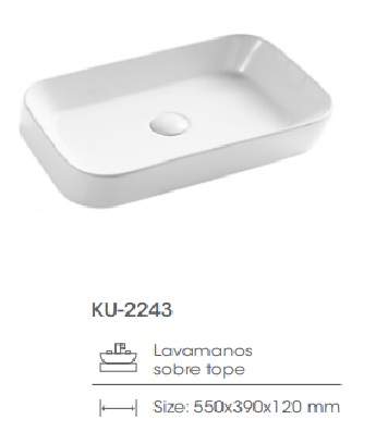 [LAV-KUB-KU-2243] LAVAMANOS INCLINADO 550 MM X 390 MM X 120 MM REF. KU-2243 MARCA KUBO