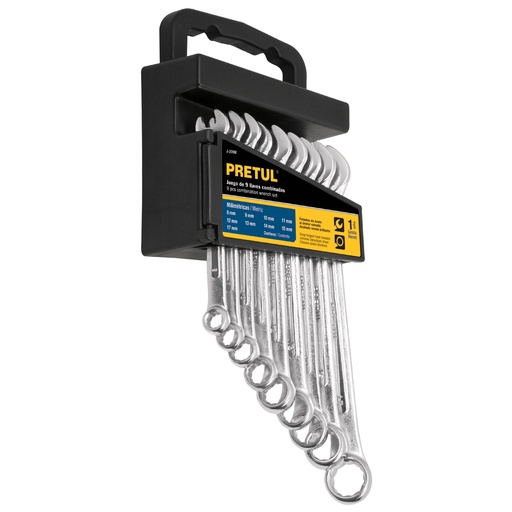 [LLA-PRE-21995] JUEGO LLAVE COMBINADA 9 PZAS 8 - 17 MM MOD. JC-209M REF. 21995 MARCA PRETUL