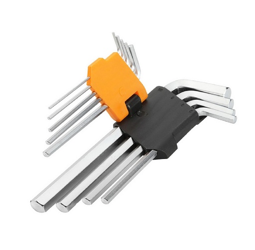 [LLA-TOL-20048] JUEGO DE LLAVES ALLEN BRAZO LARGO HEXAGONALES DE 9 PZAS CrV TRATADO TERMICO ACABADO CROM ADO MARCA T