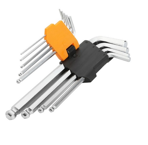 [LLA-TOL-20054] JUEGO DE LLAVES ALLEN DE BRAZO EXTRA LARGO PUNTA DE BOLA 9 PIEZAS ACABADO CROMADO MARCA TOLSEN