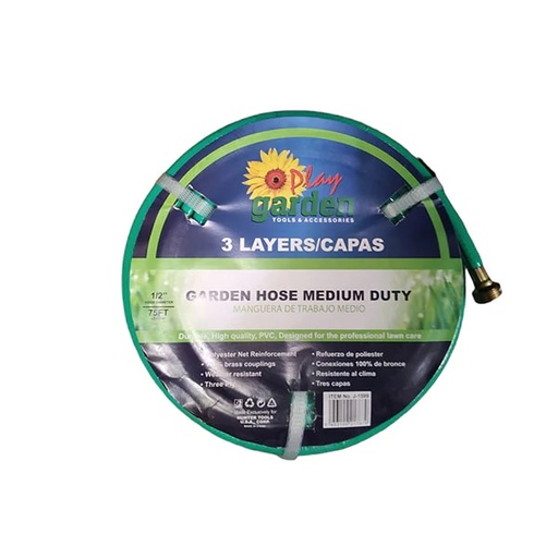 [MAN-PLA-J-1599] MANGUERA CULEBRA 1/2" X 20 MTS REFORZADA 3 CAPAS C/CONEXIONES BRONCE REF. J-1599 MARCA PLAY GARDEN