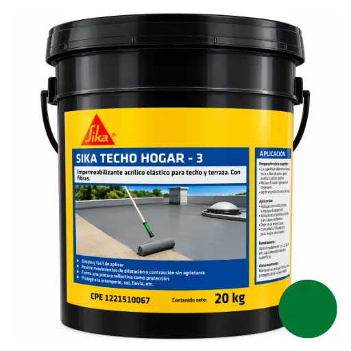 [MAN-SIK-625247] PINTURA ELASTOMERICA ACRIL TECHO 3 PAILA ( 04,40 GL - 20KG ) COLOR VERDE REF. 625247 MARCA SIKA