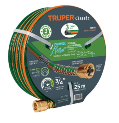[MAN-TRU-16036] MANGUERA CULEBRA 5/8" X 15 MTS REFORZADA 3 CAPAS C/CONEXIONES METALICAS REF. 16036 MARCA TRUPER
