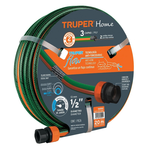 [MAN-TRU-16051] MANGUERA CULEBRA 1/2" X 15MTS REFORZADA 3 CAPAS C/CONEXIONES PLASTICAS REF. 16051 MARCA TRUPER