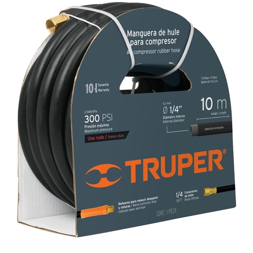 [MAN-TRU-17081] MANGUERA NEUMATICA DE 1/4" X 15MTS PARA COMPRESOR CON CONECTOR DE 1/4" DE MARCA TRUPER
