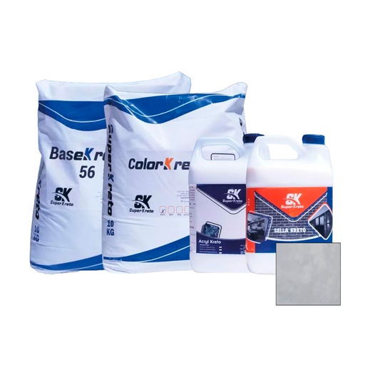 [MIC-SUP-PISOGRIS.CENIZA] MICRO CEMENTO P/ PISO KIT 5 MT2 4MM COLOR GRIS CENIZA (BASE 56+COLOR+ACRYL+SELLADOR) SUPER KRETO