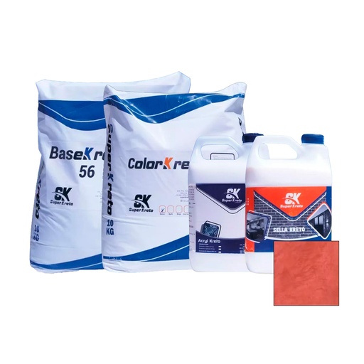 [MIC-SUP-PISOROJO.LADRILLO] MICRO CEMENTO P/ PISO KIT 5 MT2 4MM COLOR ROJO LADRILLO (BASE 56+COLOR+ACRYL+SELLADOR) SUPER KRETO
