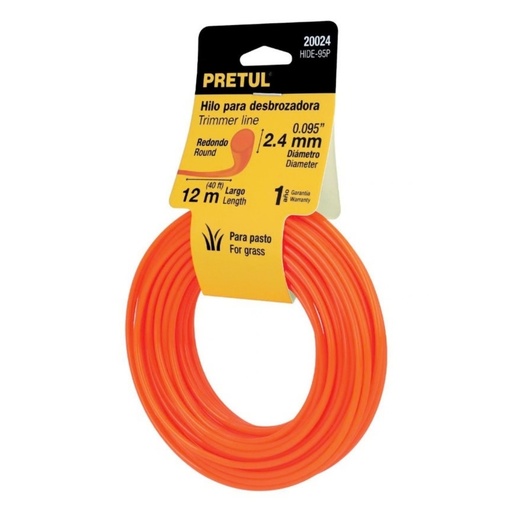 [NYL-PRE-20024] NYLON PARA PODADORA ELECTRICA DE 2.4 MM X 12 MTS MOD. HDE-95 REF. 20024 MARCA PRETUL