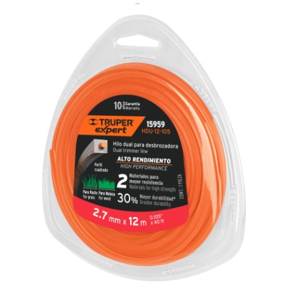 [NYL-TRU-15959] NYLON PARA PODADORA 2.7 MM X 12MTS COLOR ANARANJADO HDU-12-105 REF-15959 (TIPO REDONDO) MARCA TRUPER