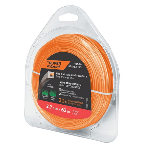 [NYL-TRU-15966] NYLON PARA PODADORA 2.7 MM X 63 MTS COLOR CORAL HDU-63-105 REF.15966 (T/CUADRADO) MARCA TRUPER