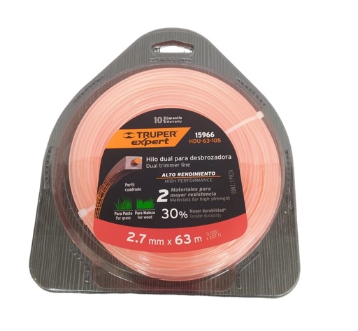 [NYL-TRU-15966] NYLON PARA PODADORA 2.7 MM X 63 MTS COLOR CORAL HDU-63-105 REF.15966 (T/CUADRADO) MARCA TRUPER