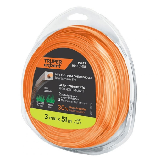 [NYL-TRU-15967] NYLON PARA PODADORA 3 MM X 51MTS COLOR ANARANJADO HDU-51-118 REF-15967 (TIPO REDONDO) MARCA TRUPER