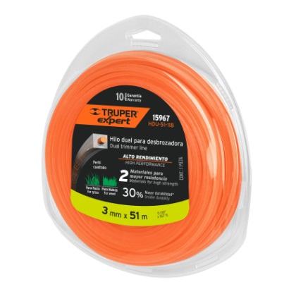 [NYL-TRU-15967] NYLON PARA PODADORA 3 MM X 51MTS COLOR ANARANJADO HDU-51-118 REF-15967 (TIPO REDONDO) MARCA TRUPER