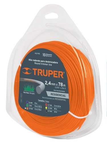 [NYL-TRU-17609R] NYLON PARA PODADORA 2.4 MM X 78 MTS COLOR ANARANJADO HLB-95 REF-17609 (TIPO REDONDO) MARCA TRUPER
