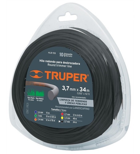 [NYL-TRU-17631] NYLON PARA PODADORA 3.7 MM X 34 MTS COLOR NEGRO HLB-155 REF-17631 (TIPO REDONDO) MARCA TRUPER