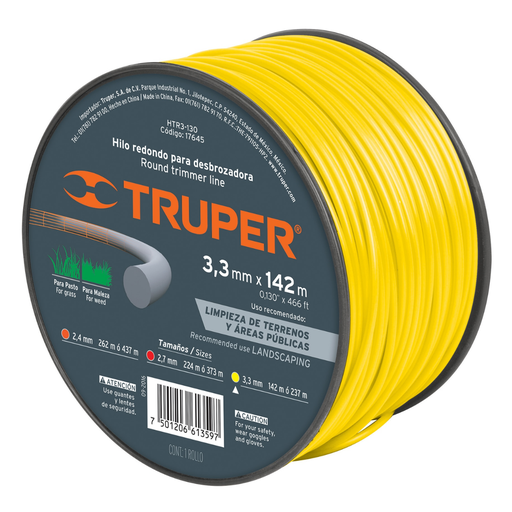 [NYL-TRU-17645] NYLON PARA PODADORA 3.3MMX 142MTS MOD. HTR3-130 REF-17645 MARCA TRUPER