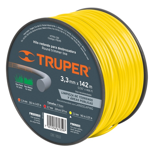 [NYL-TRU-17645] NYLON PARA PODADORA 3.3MMX 142MTS MOD. HTR3-130 REF-17645 MARCA TRUPER