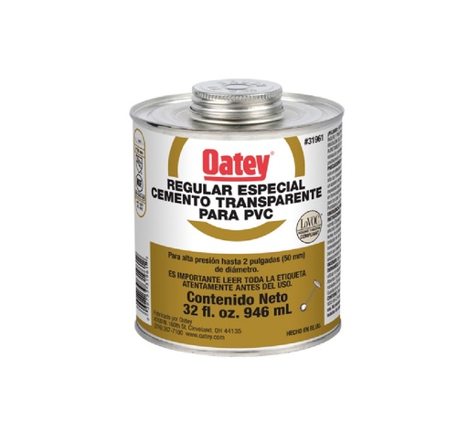 [PEG-OAT-PEG-774] SOLDADURA / PEGA CEMENTO TRANSPARENTE REGULAR PARA PVC 1/4 GL 946 ML REF. 310152 MARCA OATEY