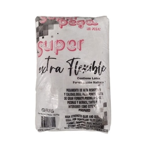 [PEG-SUP-SUP-GRIS-15K] PEGO GRIS FLEXIBLE SACO 15 KG MARCA SUPER PEGA 