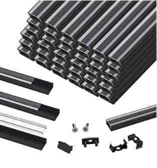 [PER-MUZ-HSL0261] PERFIL DE ALUMINIO U P/CINTA LED C/ DIFUSOR TRANSP. C/TAPAS, CLIPS Y TORN. NEGRO REF.HSL-0261 MUZATA