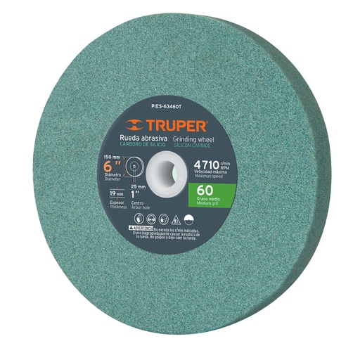 [PIE-TRU-16405] PIEDRA P/ESMERIL DE CARBURO DE SILICIO 6" GRANO 60 A60-6X3/4"X1" MOD-PIES-63460T REF.16405 TRUPER