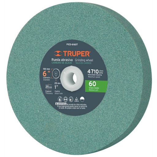[PIE-TRU-16407] PIEDRA P/ESMERIL DE CARBURO DE SILICIO 6" GRANO 60 A60-6X1"X1" REF. 16407 MOD-6160T MARCA TRUPER