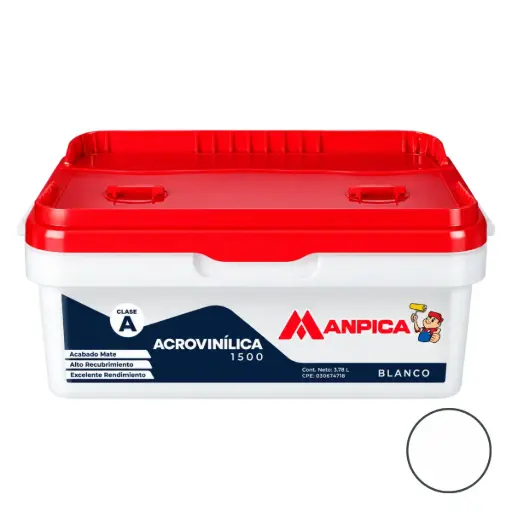 [PIN-MAN-CCA-100-11] PINTURA DE ACROVINILICA CLASE A COLOR BLANCO ENVASE CUBO 1 GL REF. CCA-100-11 / 802967 MARCA MANPICA