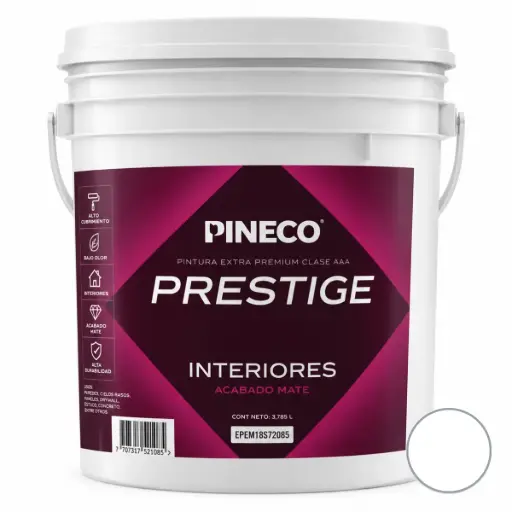 [PIN-PIN-PRS4601A1P] PINTURA DE CAUCHO MATE PRESTIGE INT. CLASE A 04 GL (PAILA) COLOR BLANCO ASSOLUTO REF.PRS4601A1P MARCA PINECO