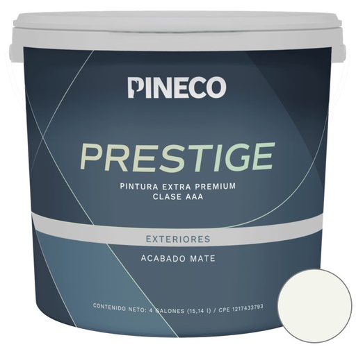 [PIN-PIN-PRS4601A3P] PINTURA DE CAUCHO MATE PRESTIGE EXTERIOR CLASE A 4 GL COLOR BLANCO ASSOLUTO REF.PRS4601A3P PINECO