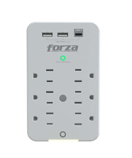 [PRO-FOR-FWT-631USBC] PROTECTOR C/ SOBRETENSIONES DE PARED 110 V 1875 W 6 TOMAS + 3PTOS USB 60 HZ REF. 109315 MARCA FORZA