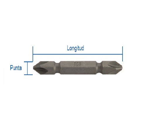 [PUN-EGB-P1-P2] PUNTA DOBLE PARA TORNILLOS ESTRIA / PHILLIPS DE 1/4" X 65 MM REF. P1-P2 MARCA EGB