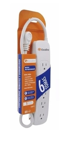 [REG-EXC-GMT-120S08] REGLETA CON INTERRUPTOR LIMITADOR DE 6 TOMAS 10 A CON CABLE 0,8 MTS REF. GMT-6-120S08 MARCA EXCELINE